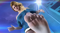 blonde long_hair toes barefoot soles chibichan looking_down raised_foot imminent_crush digital_render
