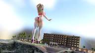 giantess city blonde long_hair butt high_heels huge_breasts pool outdoors thick_thighs digital_render endlessrain0110