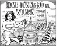 drawing giantess city monochrome black_hair long_hair outdoors straddling washington_dc washington_monument attack_of_the_50_foot_woman capitol_building nancy_archer allison_hayes political_cartoon