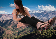 giantess collage mega long_hair brunette smiling sitting looking_down flip_flops fanta333 sonja_reid