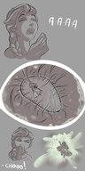 drawing sneeze blonde comic monochrome long_hair clothed dress unaware shrunken_woman nose frozen disney braid anna flem elsa kisparlius nasal_cavity