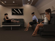 black_hair long_hair clothed barefoot skirt dress foot_worship shrunken_men sitting airplane women naked_men shirt top sofa digital_render nickgts100