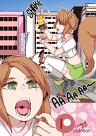 drawing giantess city color handheld green_eyes brunette open_mouth truck fox_girl imminent_vore lucky_b