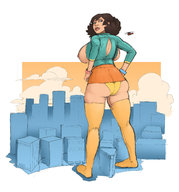 drawing panties city upskirt color huge_breasts short_hair outdoors ripped_clothing berggie no_background