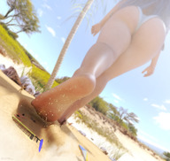 bikini giantess blonde long_hair butt beach barefoot foot_crush trample foot_print point_of_view jetslasher digital_render volleyball_net
