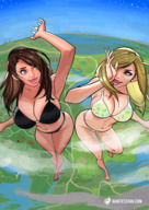 bikini breasts drawing giantess giga blonde color large_breasts long_hair water brunette walking laughing giantesses giantessfan stars