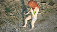 crush city mega long_hair destruction barefoot domination red_hair shorts mountains lake cellphone top tiny_mk digital_render foot_prints