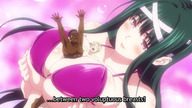 bikini black_hair large_breasts shrunken_men pink_eyes food_wars between_breasts shokugeki_no_souma