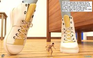 giantess feet blonde comic playful shrinking shoes domination story foot_crush running shrunken_man sneakers imminent_crush digital_render aaabbbzzz