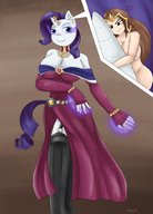 nude furry anthro large_breasts unicorn dress shrunken_woman hugging my_little_pony horn rarity white_skin no_background