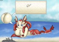 drawing giga city huge_breasts lying_down looking_down outdoors monster_girl dinobirdofdoom between_breasts