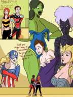 breasts drawing giantess white_hair mega blonde comic color brunette multiple_sizes couple gloves green_hair red_hair storm giantesses avengers belt ripped_clothing leotard she_hulk thor captain_america green_skin black_widow mary_jane spider-man marvel_comics captain_marvel the_wasp bare_midriff caiman2 giant_man black_panther claire_temple earth20052 peter_parker carol_danvers betty_ross natsaha_romanoff