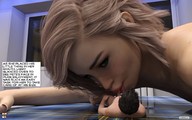 breasts nipples gentle nude blonde comic butt blue_eyes sex licking barefoot shrinking domination smiling story lips legs amazon blowjob shrunken_man naked_man oral_sex captions bedroom nail_polish looking_at_tiny digital_render aaabbbzzz