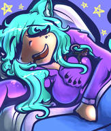 breasts drawing gentle sleeping color bed blue_hair pajamas cat_girl cuddle blanket stars rest cuddling mspaintgts purple pajama