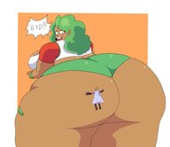 drawing color long_hair butt huge_breasts green_hair surprised dark_skin looking_back no_background stuck_to_butt squishychegg