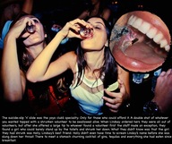 collage vore story open_mouth drinking indoors party screaming