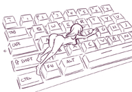 drawing nude monochrome long_hair butt barefoot crawling reaching shrunken_woman sketch keyboard inksgirls