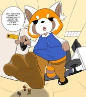 drawing furry anthro low_angle office nylons indoors raised_foot office_lady sparky_the_chu thick_thighs red_panda aggretsuko