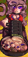 drawing blushing color cleavage purple_eyes sweat insole in_shoe boots collar shrunken_man entrapment cruel boot hot cat_girl gummy stinky top internal_view purple_nails mspaintgts