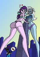 drawing giantess city color buildings looking_down giantesses ripped_clothing my_little_pony equestria_girls humanized_pony drsgrowth starlight_glimmer trixie_lulamoon