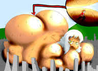 drawing giantess white_hair nude color buildings sweat yellow_eyes trapped voluptuous between_buttcheeks crangesmcbasketball