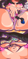 breasts drawing nipples gentle panties blushing masturbation comic black_hair color low_angle shrunken_man teasing cat_girl panty_entrapment mspaintgts