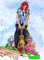 drawing giantess color clothed buildings red_hair soccer russia kremlin moscow argentina fifa