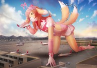 drawing giantess furry anthro color handheld brunette curious gloves crawling airplane airport wagging_tail ratatula