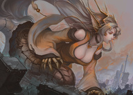 drawing giantess horns tail city color destruction cleavage dragon_girl saimon_ma
