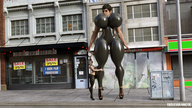 drawing huge_breasts brunette short_hair mini_giantess outdoors thick_thighs digital_render endlessrain0110 skintight_clothing