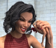 nude black_hair domination red_hair sandals shrunken_woman ponytails manicure top digital_render