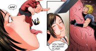 drawing vore comic color tongue brunette final_fantasy tifa story final_fantasy_7 gloves shrunken_man falling swallowed dialogue doujinsak