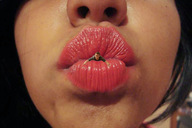collage vore black_hair long_hair mouth domination lips shrunken_man point_of_view