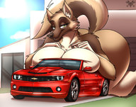 breasts drawing giantess nude furry anthro dog color large_breasts breast_crush vehicles looking_at_viewer metalfoxxx