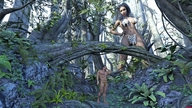 giantess black_hair long_hair cleavage bra navel hand muscles jungle unaware standing drcreep tarzan digital_render loincloth