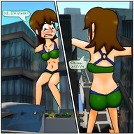 bikini drawing giantess collage blushing comic color brunette stuck digital_render bmaster4114