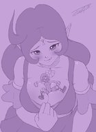 drawing gentle giantess blushing monochrome jora-bora din nayru the_legend_of_zelda oracle_of_seasons between_breasts oracle_of_ages