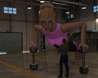 gentle building barefoot mini_giantess looking_down weights standing pants runswithferrets freckles sports_bra digital_render onlooker exercising