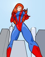 breasts drawing giantess city mega color gloves red_hair skyscraper towering costume giant_girl inspector97 mary_jane marvel_comics earth_20052 ci0