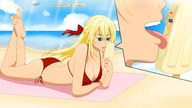 bikini drawing blonde color blue_eyes beach licking ice_cream lying_down shrunken_man towel imminent_vore detail milesmouse