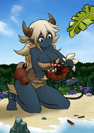 drawing giantess white_hair horns tail color handheld curious kneeling monster_girl ships wakfu mghyuga osamodas