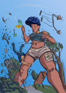 drawing giantess color park shorts sketch trees bench kite wind benboston bare_midriff