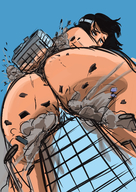 drawing giantess panties city black_hair color long_hair butt destruction buildings butt_crush domination sitting outdoors looking_back benboston growingconcerned