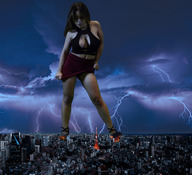 giantess destruction high_heels wonderslug giantess_katelyn tokyo night tokyo_tower lightning