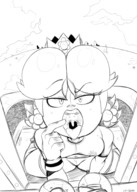 drawing monochrome tongue teeth kneeling open_mouth point_of_view looking_at_viewer princess_daisy imminent_vore tdart