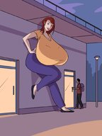 drawing color clothed huge_breasts smiling red_hair mini_giantess outdoors caiman2