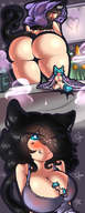 breasts drawing gentle blushing tail comic black_hair color butt bath clean shrunken_woman cat_girl cleaning june fox_girl mspaintgts katie