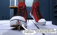 barefoot shoes underwear story unaware shrunken_man dialogue locker_room digital_render narration aaabbbzzz