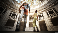 giantess blonde butt clothed handheld domination boots walking digital_render fater leather_clothing