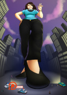 drawing giantess city color brunette low_angle police looking_down vehicles point_of_view spokle
